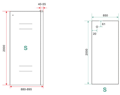 Side zijwand voor nis schuifdeur 900 x 2000 x 8 mm nano helder glas/mat zwart