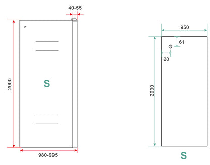 Side zijwand voor nis schuifdeur 1000 x 2000 x 8 mm nano helder glas/mat zwart