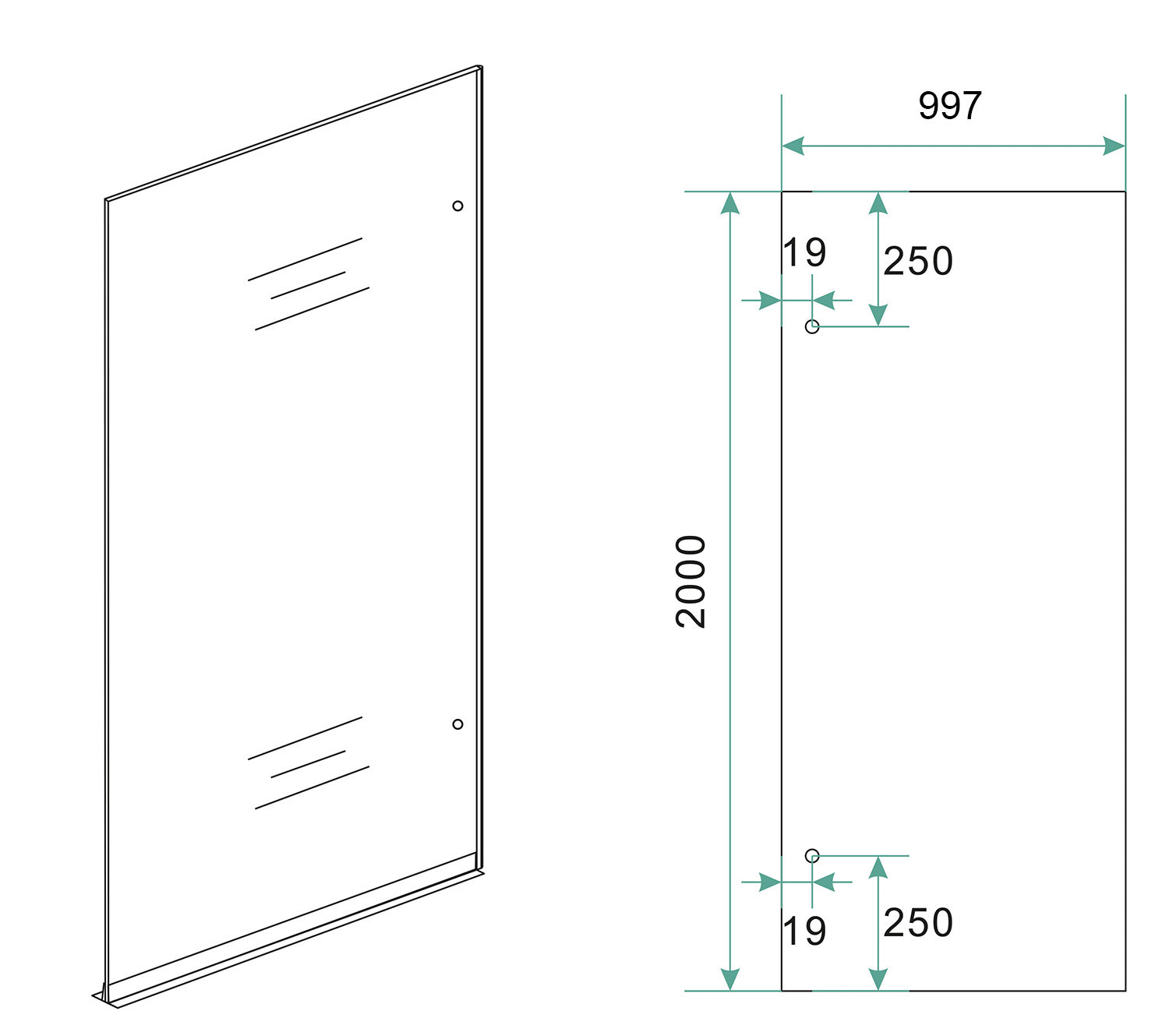 Less inloopdouche rechts 1000 x 2000 x 8 mm nano spiegelrook- naar helder glas/geborsteld staal
