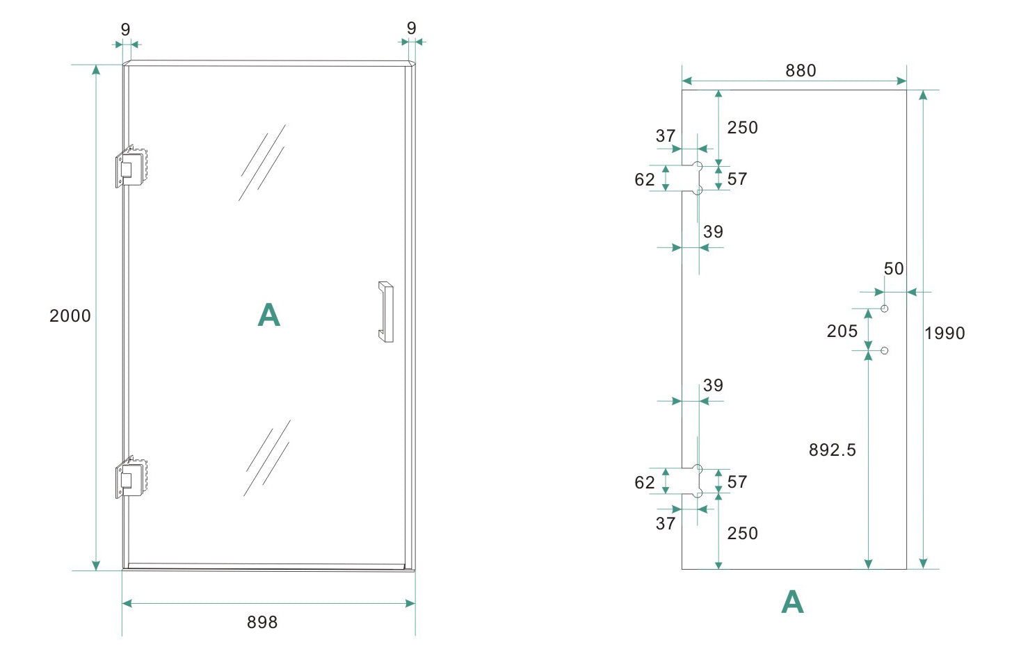 Less nisdeur 900 x 2000 x 8 mm nano vintage brons glas/geborsteld brons koper