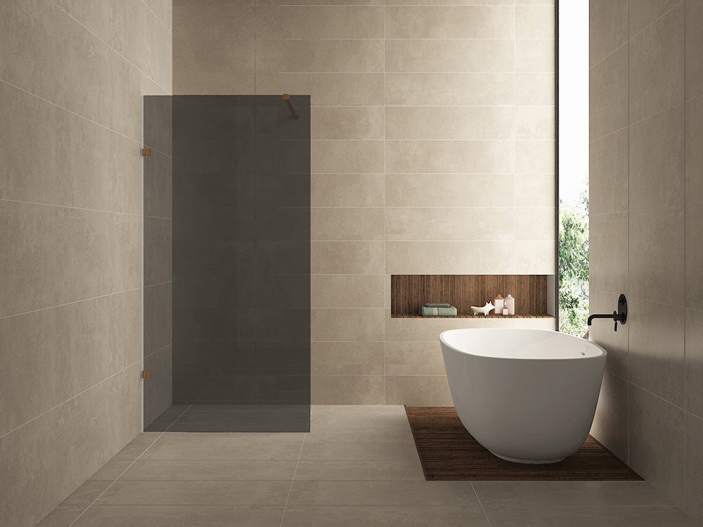 Wiesbaden less inloopdouche 900 x 2000 x 8 mm nano rookglas/geborsteld brons koper
