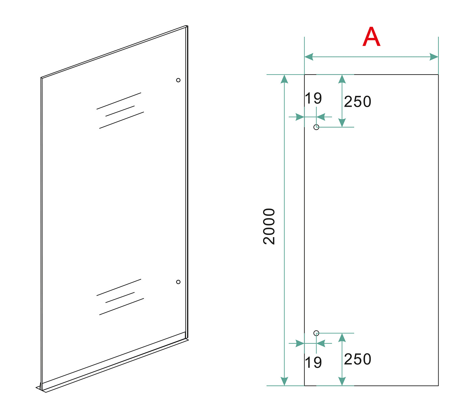 Less inloopdouche rechts 800 x 2000 x 8 mm nano spiegelrook- naar helder glas/mat wit