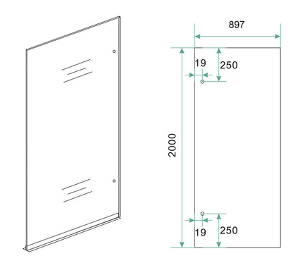 Less inloopdouche rechts 900 x 2000 x 8 mm nano spiegelrook- naar helder glas/gunmetal