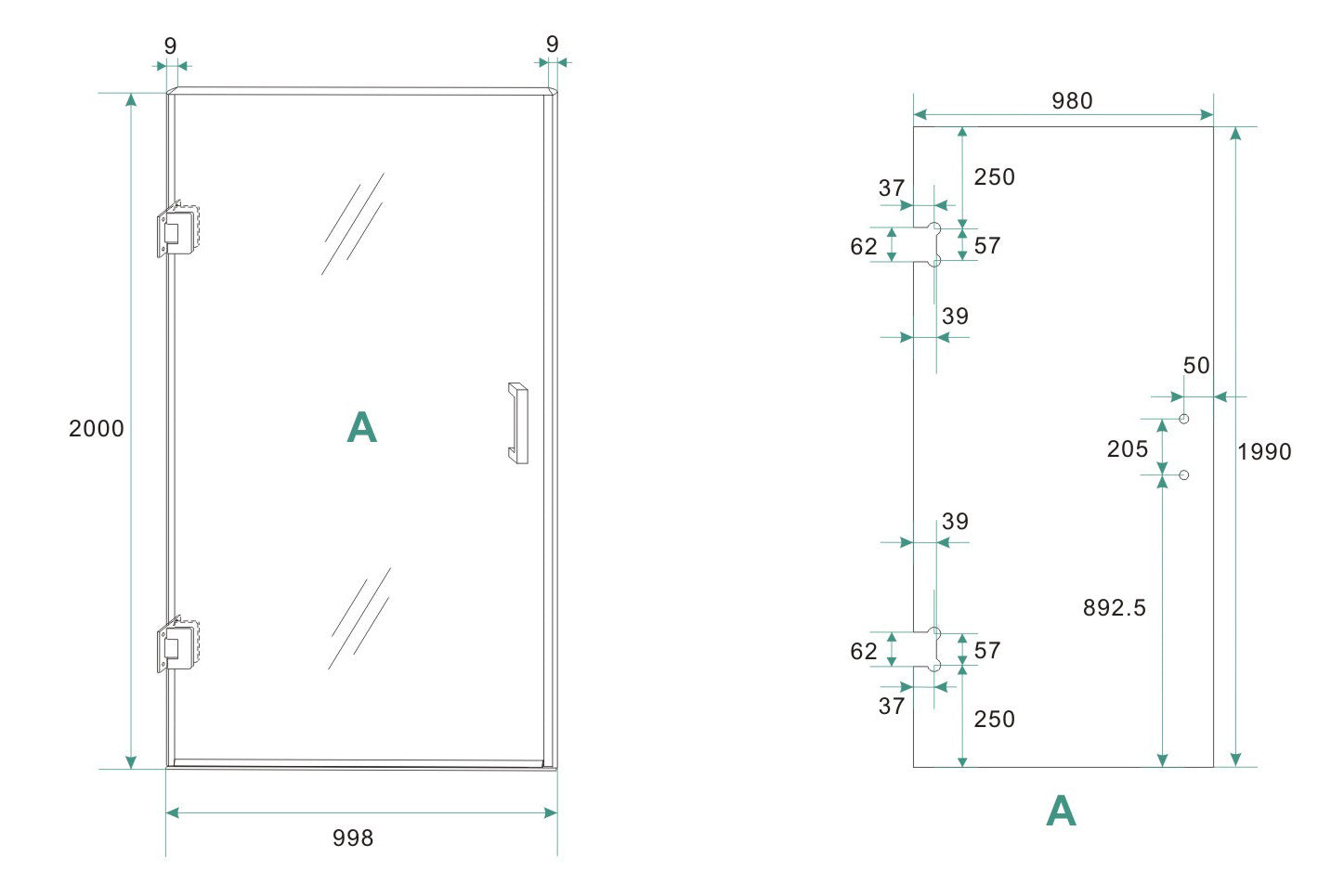 Less nisdeur 1000 x 2000 x 8 mm nano helder glas/gunmetal