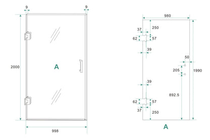 Less nisdeur 1000 x 2000 x 8 mm nano helder glas/gunmetal