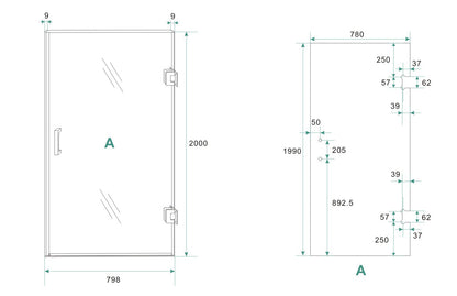 Less nisdeur rechts 800 x 2000 x 8 mm nano spiegelrook- naar helder glas/gunmetal