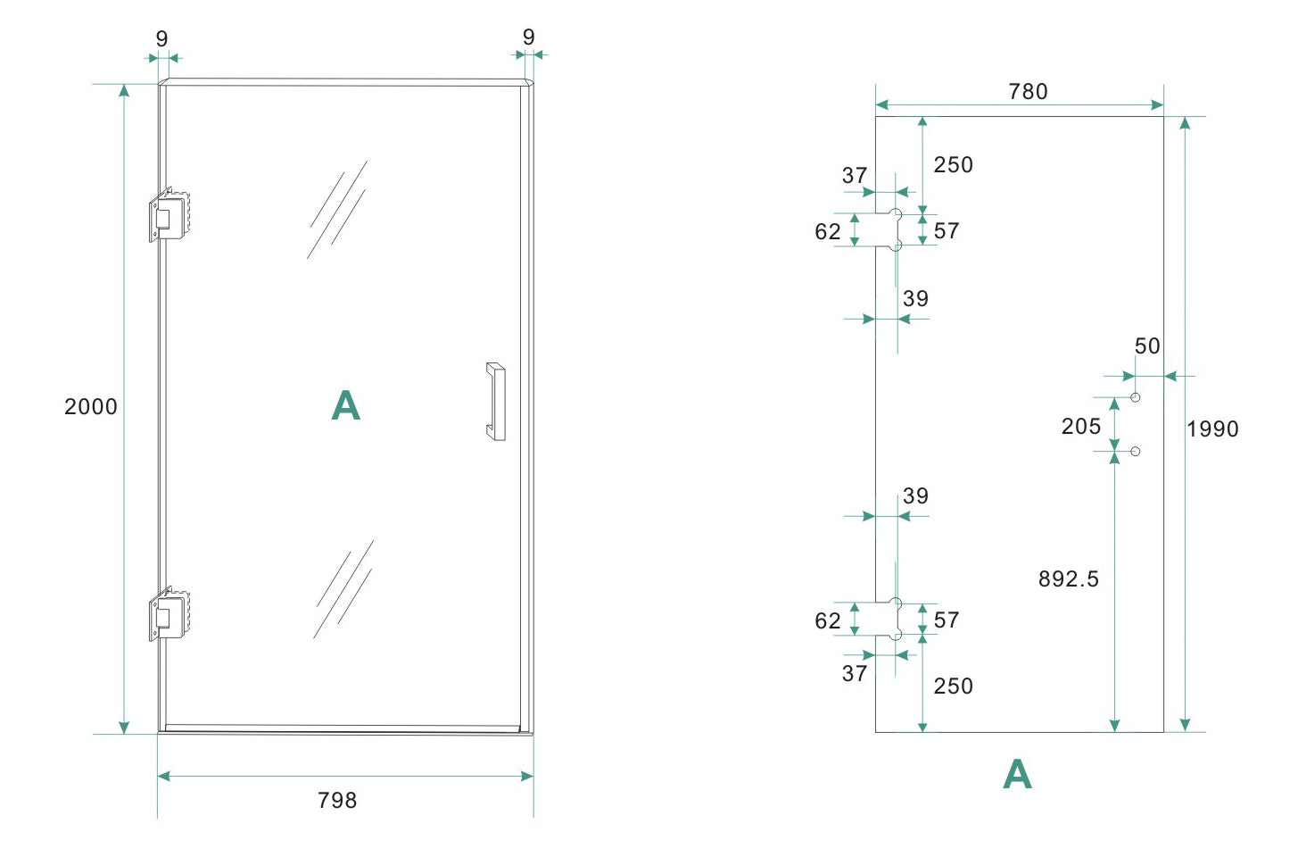Less nisdeur links 800 x 2000 x 8 mm nano spiegelrook- naar helder glas/mat zwart