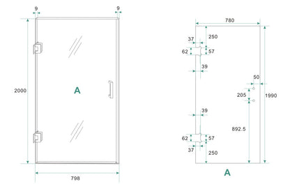 Less nisdeur links 800 x 2000 x 8 mm nano spiegelrook- naar helder glas/geborsteld messing