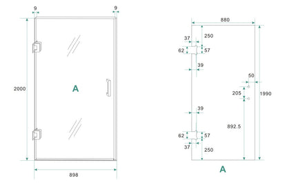 Less nisdeur links 900 x 2000 x 8 mm nano spiegelrook- naar helder glas/gunmetal