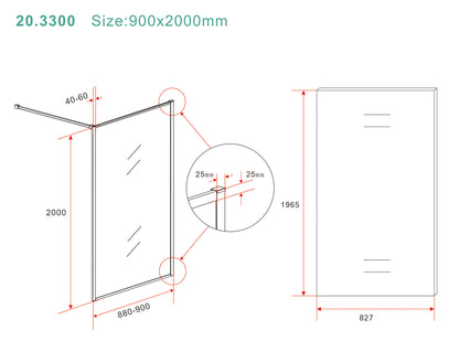 Square inloopdouche 900 x 2000 x 8 mm nano helder glas/geborsteld messing