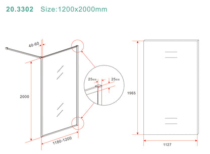 Square inloopdouche 1200 x 2000 x 8 mm nano helder glas/geborsteld messing