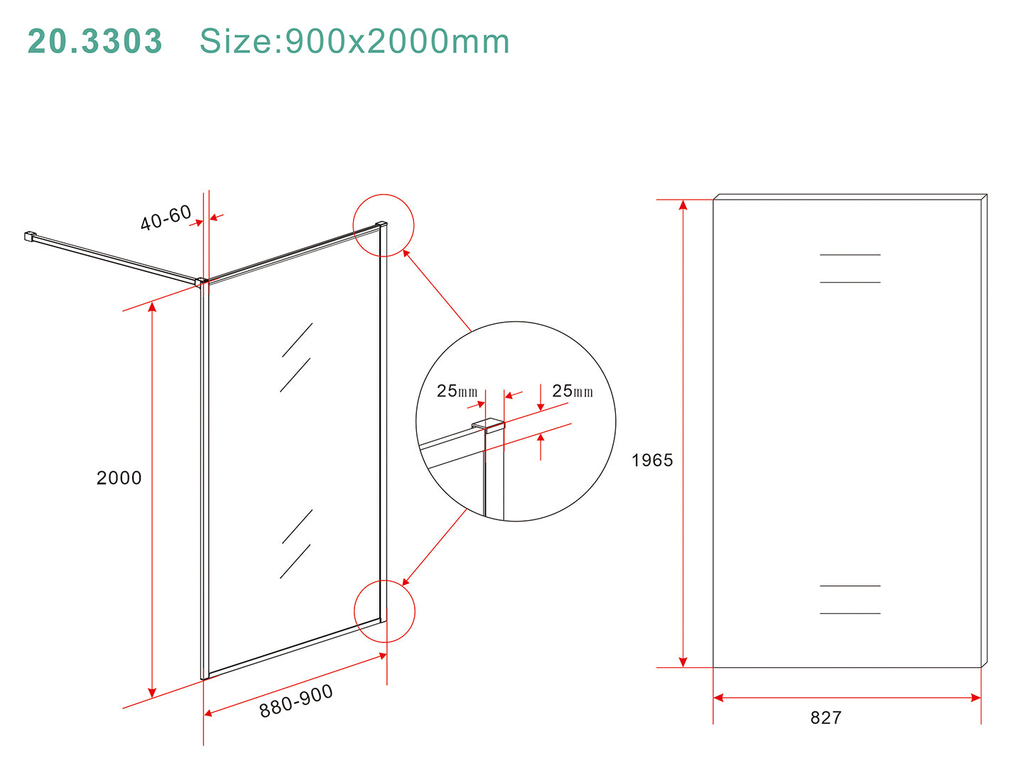 Square inloopdouche 900 x 2000 x 8 mm nano helder glas/geborsteld brons koper