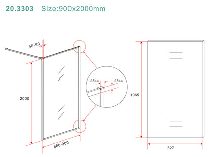 Square inloopdouche 900 x 2000 x 8 mm nano helder glas/geborsteld brons koper