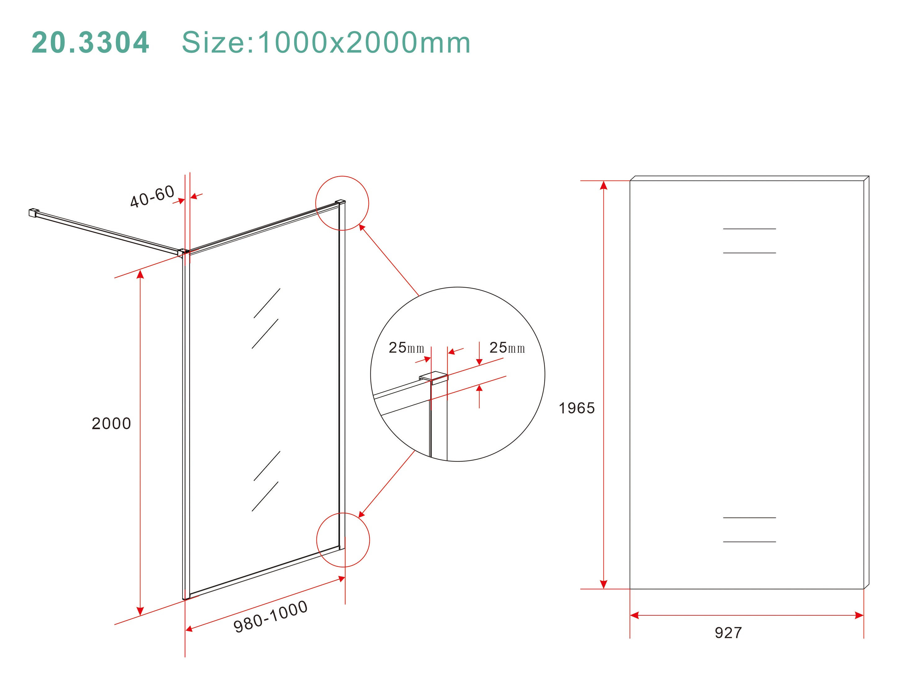 Square inloopdouche 1000 x 2000 x 8 mm nano helder glas/geborsteld brons koper