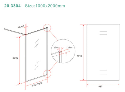 Square inloopdouche 1000 x 2000 x 8 mm nano helder glas/geborsteld brons koper