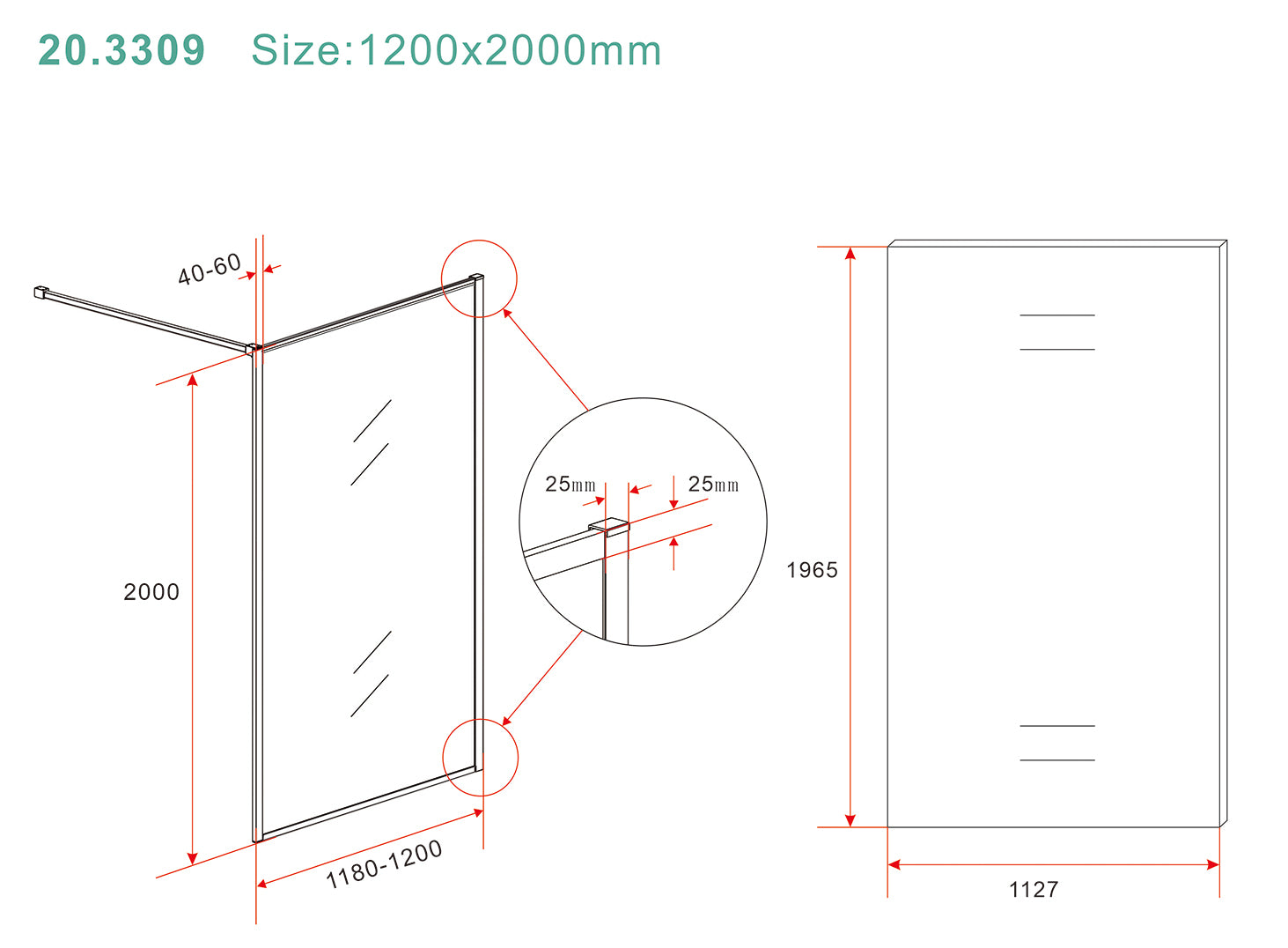 Square inloopdouche 1200 x 2000 x 8 mm nano helder glas/geborsteld brons koper