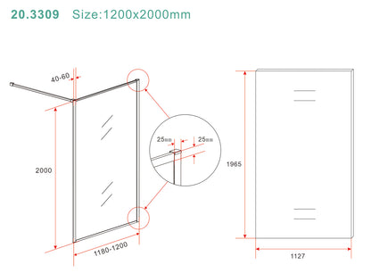 Square inloopdouche 1200 x 2000 x 8 mm nano helder glas/geborsteld brons koper