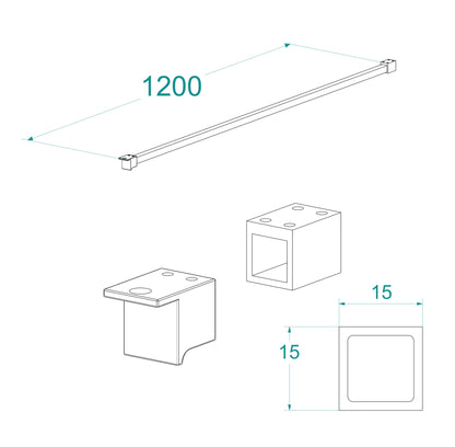 Stabilisatiestang 1200mm voor Square inloopdouche mat zwart