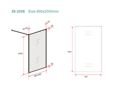 Square inloopdouche 900 x 2000 x 8 mm nano geribbeld helder glas/mat zwart
