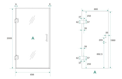 Less nisdeur 700 x 2000 x 8 mm nano helder glas/geborsteld brons koper