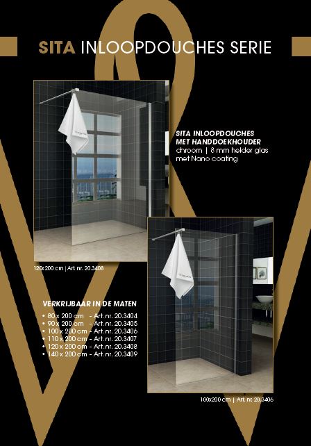 Wiesbaden sita inloopdouche met handdoekhouder 80x200 cm chroom/8 mm helder glas met Nano coating