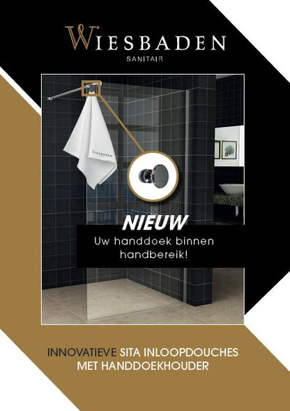 Wiesbaden sita inloopdouche met handdoekhouder 90x200 cm chroom/8 mm helder glas met Nano coating