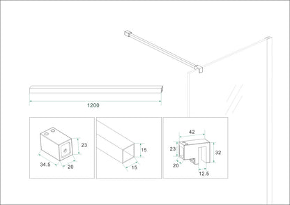 Slim profielset met stabilisatiestang 120 cm geborsteld brons koper