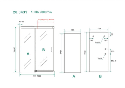 Puerta nisdeur met 1 schuifdeur 1000 x 2000 x 8 mm nano helder glas/chroom