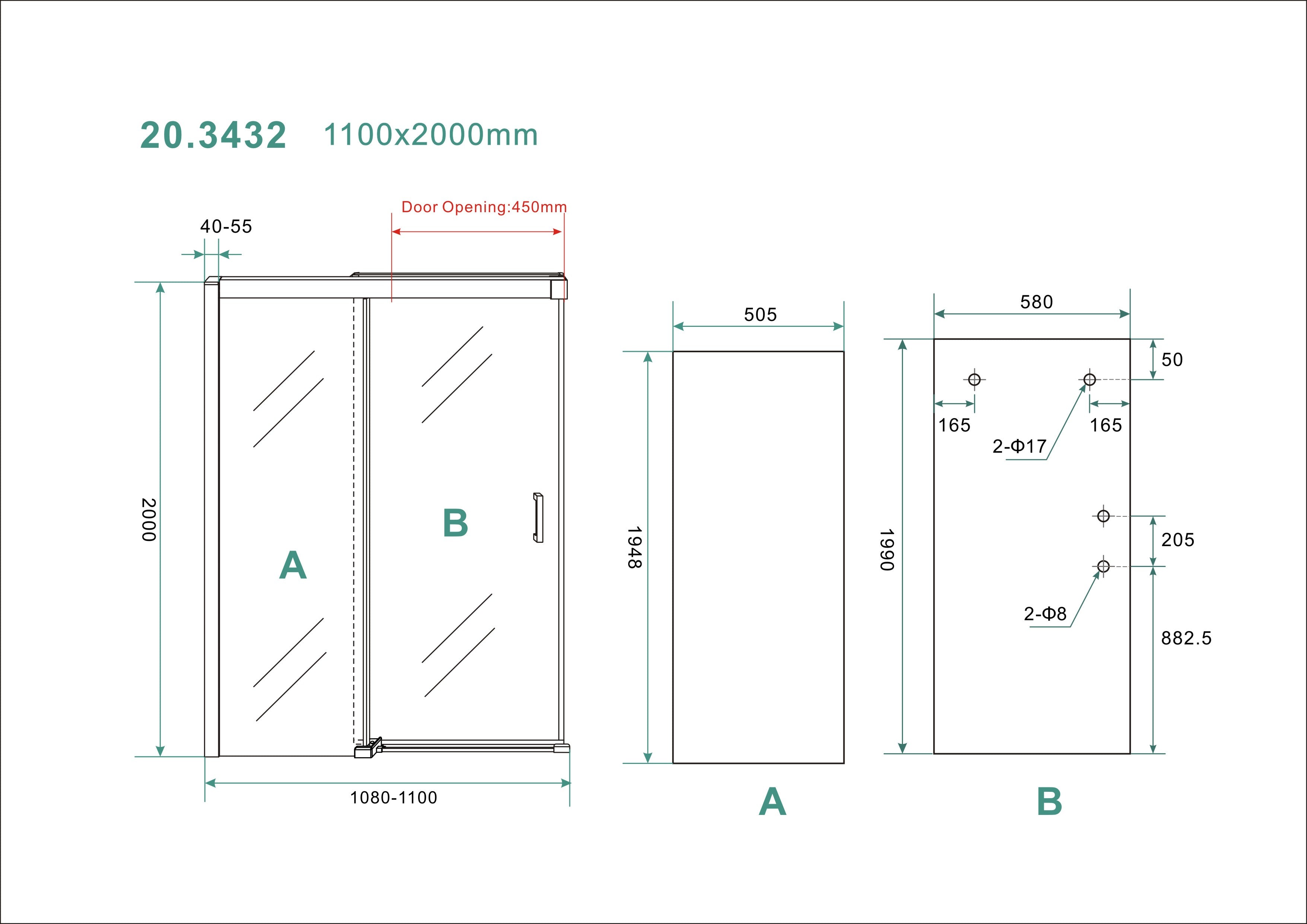 Puerta nisdeur met 1 schuifdeur 1100 x 2000 x 8 mm nano helder glas/chroom