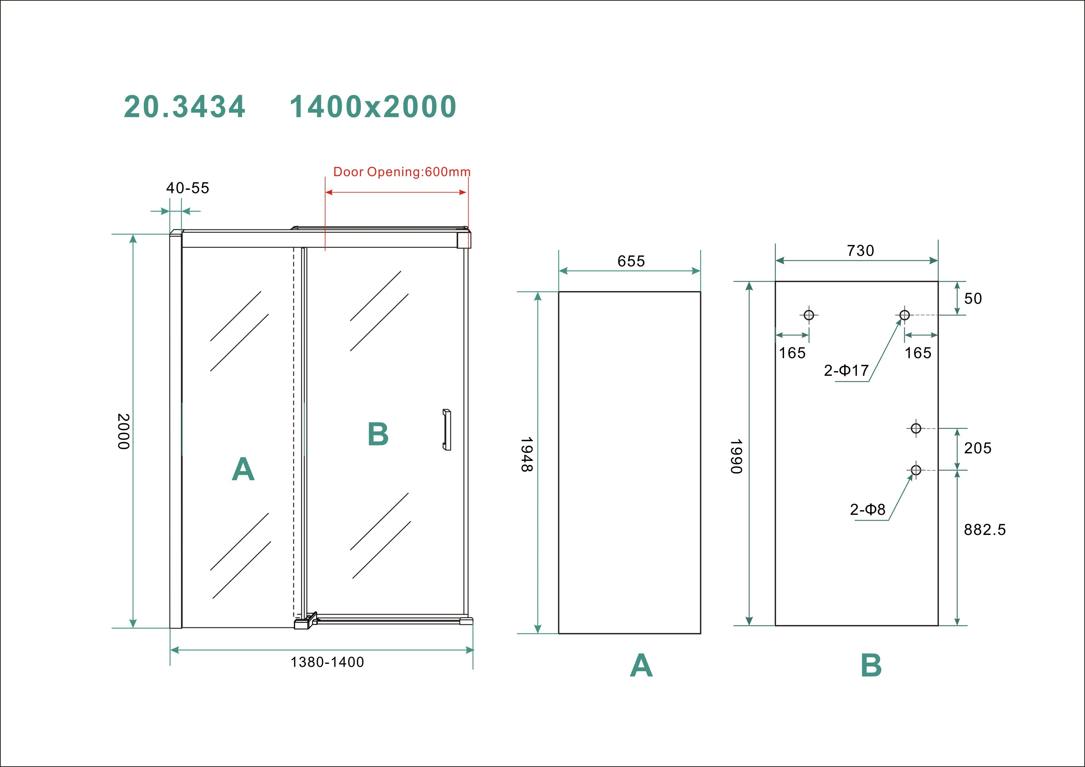 Puerta nisdeur met 1 schuifdeur 1400 x 2000 x 8 mm nano helder glas/chroom