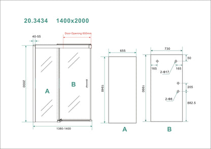 Puerta nisdeur met 1 schuifdeur 1400 x 2000 x 8 mm nano helder glas/chroom