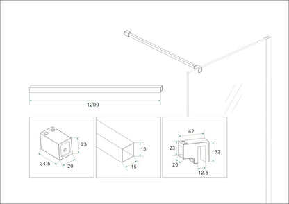 Slim set stabilisatiestangen 120 cm voor vrijstaande inloopdouches mat wit