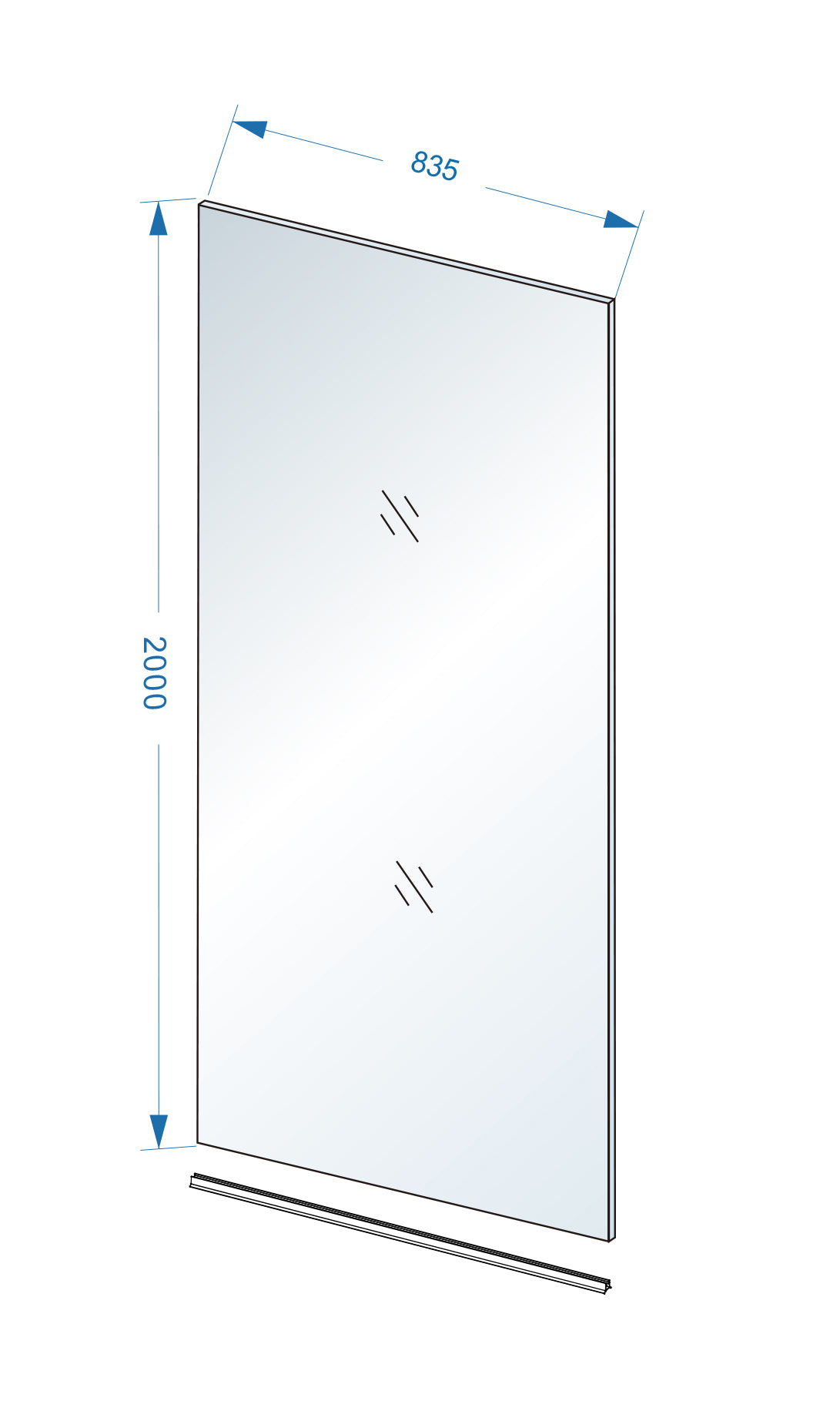 Slim glasplaat 850 x 2000 x 8 mm nano helder glas