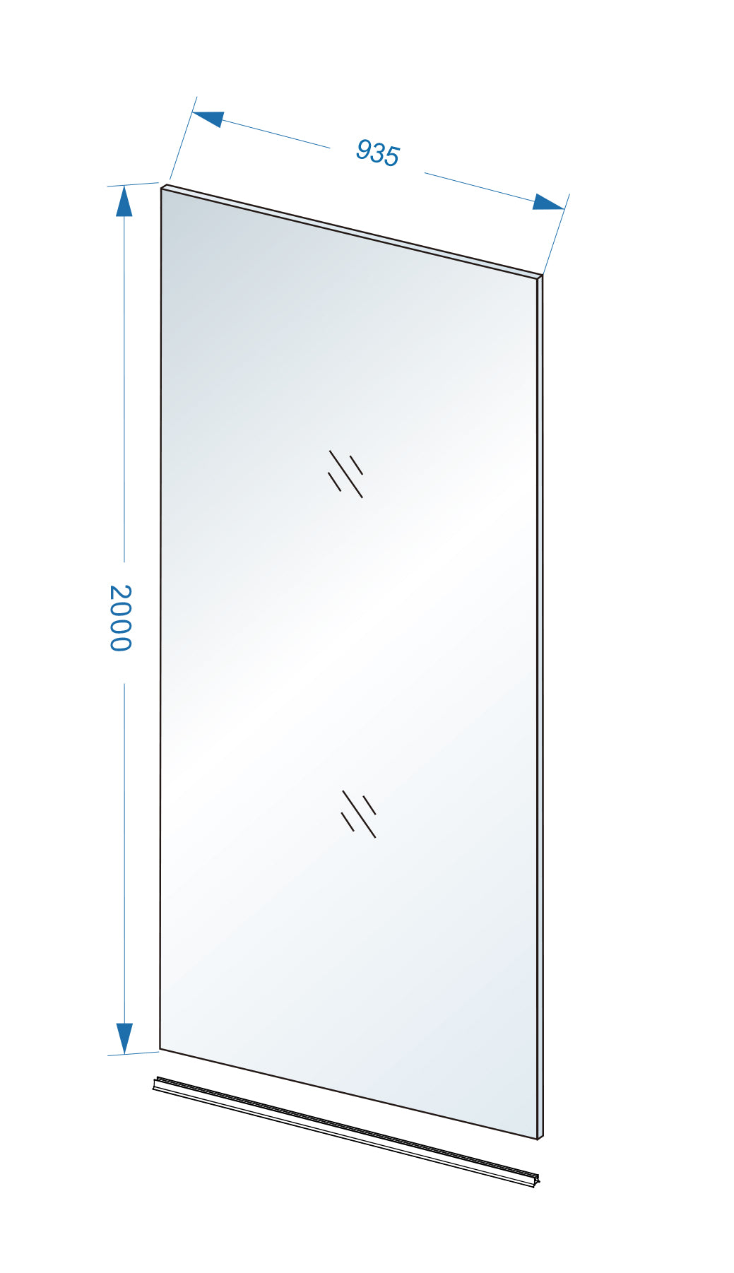 Slim glasplaat 950 x 2000 x 8 mm nano helder glas