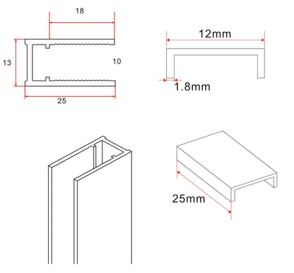 Slim profielset met stabilisatiestang 120 cm geborsteld messing