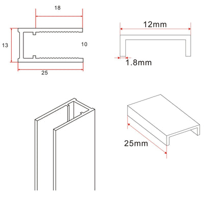 Slim profielset met stabilisatiestang 120 cm mat wit