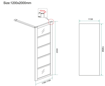 Horizon inloopdouche met raster 1200 x 2000 x 8 mm nano helder glas/mat zwart