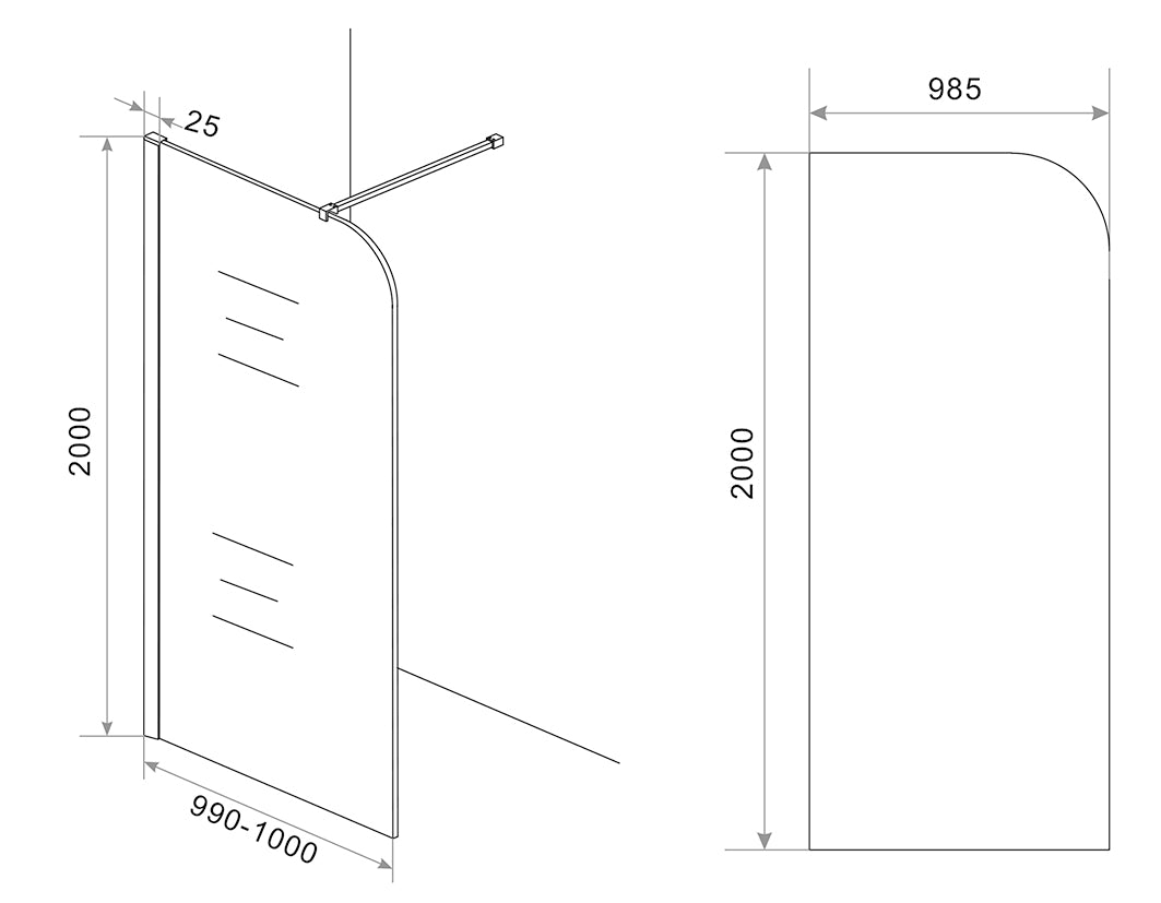 Curvea inloopdouche 1000 x 2000 x 8 mm nano helder glas