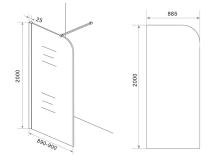 Curvea inloopdouche 900 x 2000 x 8 mm nano vintage brons glas