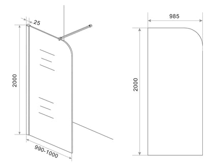 Curvea inloopdouche 1000 x 2000 x 8 mm nano vintage brons glas