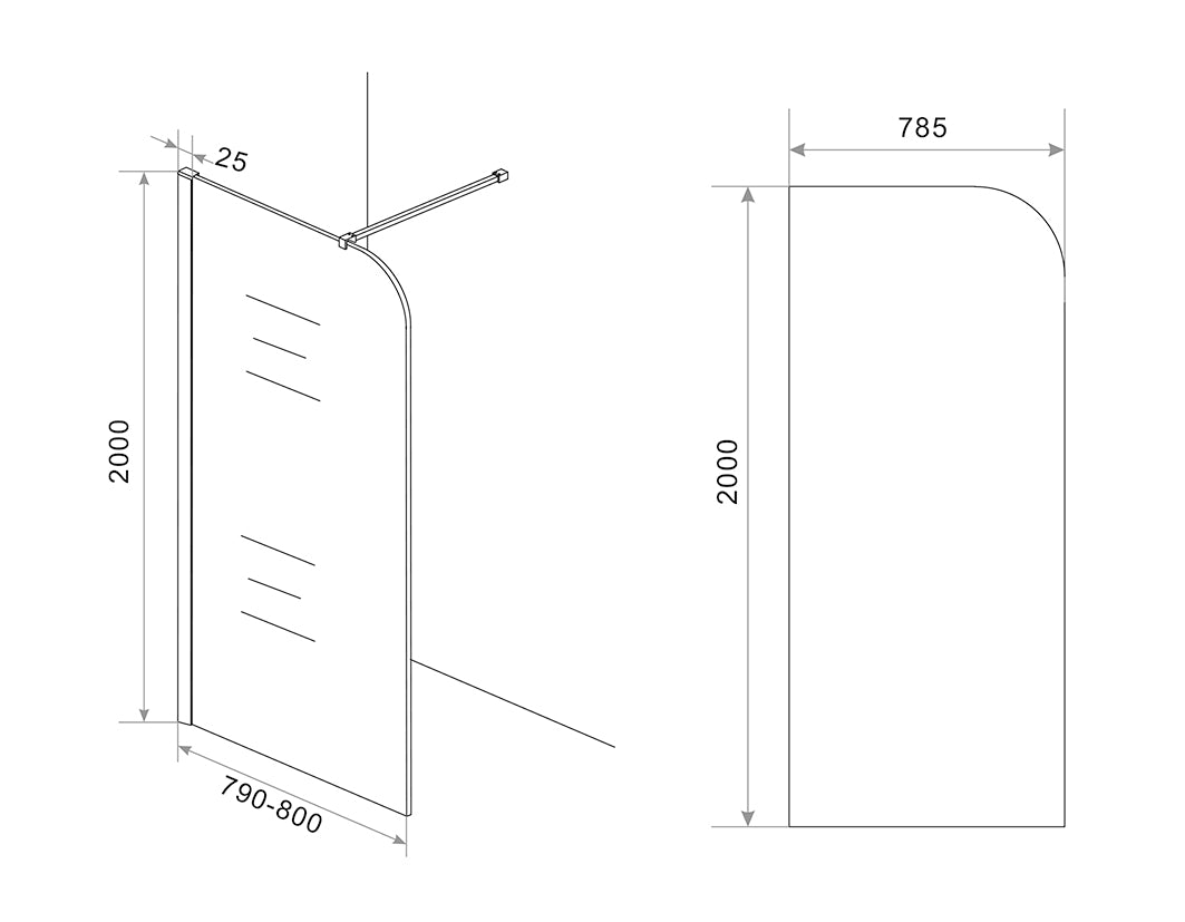 Curvea inloopdouche 800 x 2000 x 8 mm nano rookglas