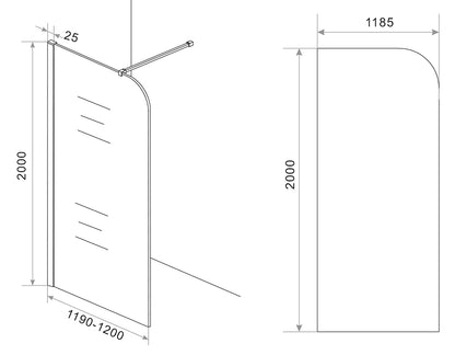 Curvea inloopdouche 1200 x 2000 x 8 mm nano rookglas