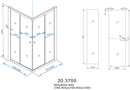 Eco hoekinstap cabine met 2 schuifdeuren 800 x 800 x 1900 x 5 mm nano helder glas/chroom