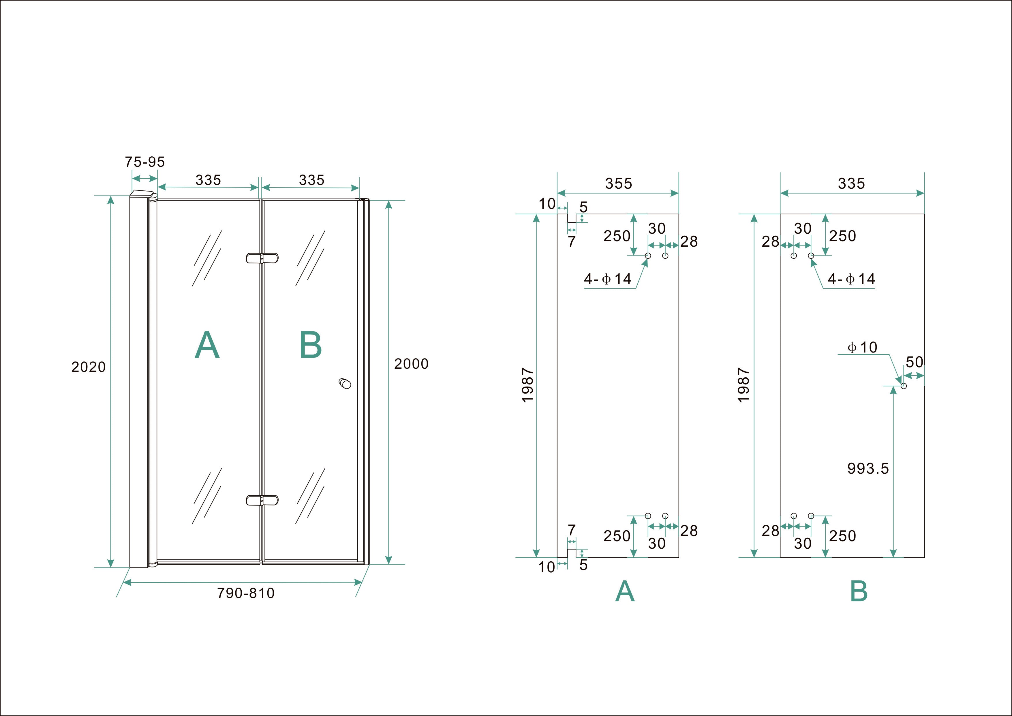 Maki nisdeur vouwbaar links 800 x 2000 x 8 mm nano helder glas/chroom