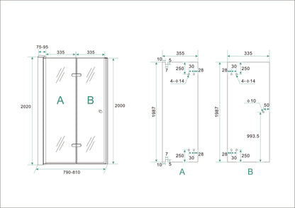 Maki nisdeur vouwbaar links 800 x 2000 x 8 mm nano helder glas/chroom