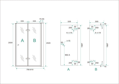 Maki nisdeur vouwbaar rechts 800 x 2000 x 8 mm nano helder glas/chroom