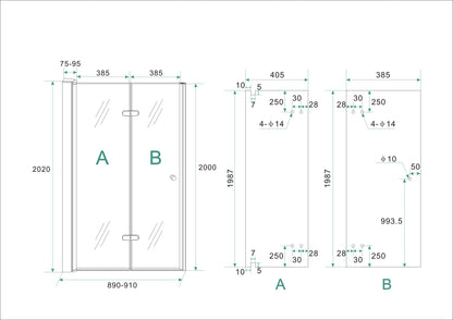 Maki nisdeur vouwbaar links 900 x 2000 x 8 mm nano helder glas/chroom