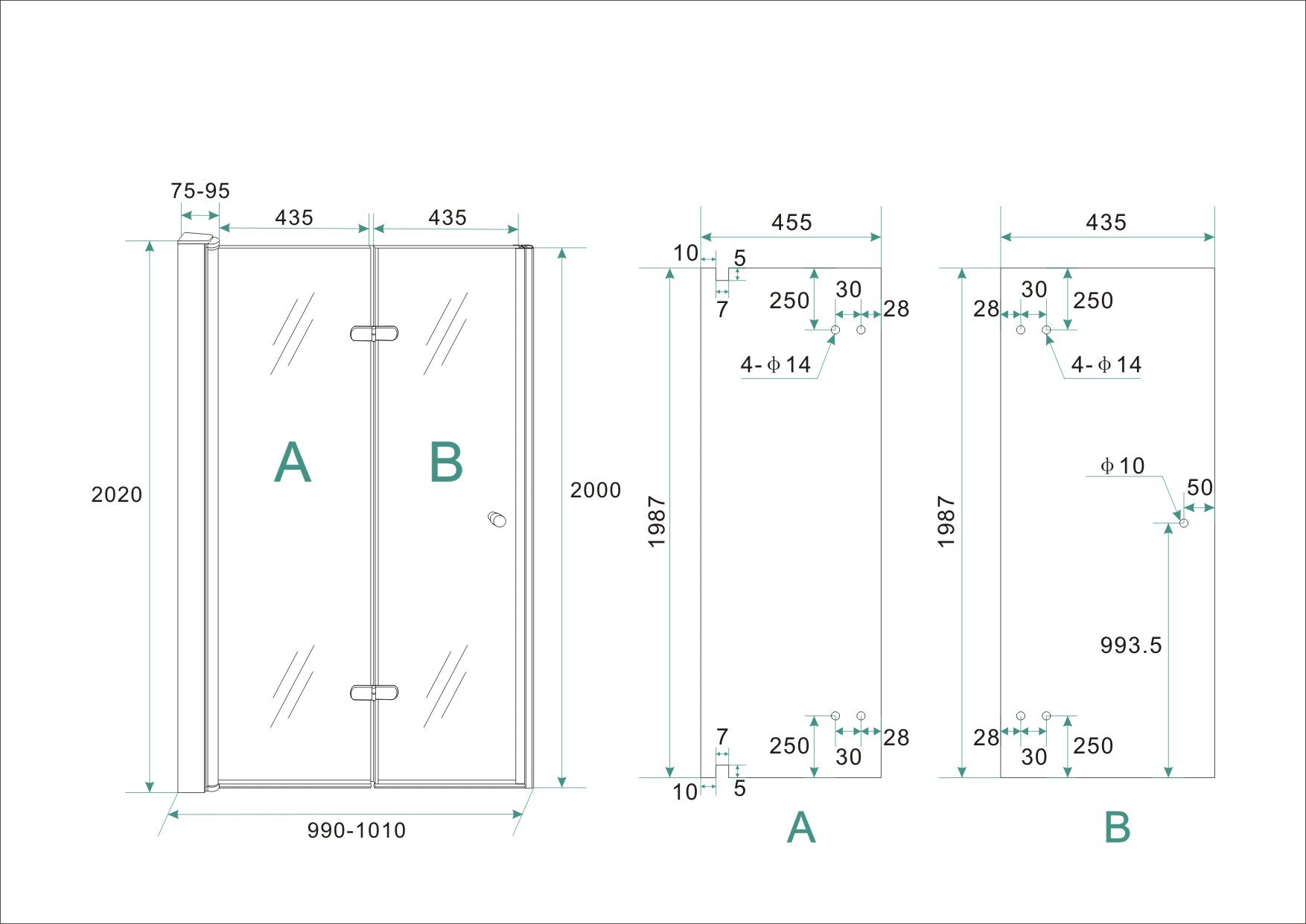 Maki nisdeur vouwbaar links 1000 x 2000 x 8 mm nano helder glas/chroom