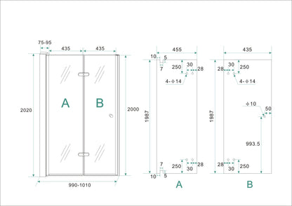 Maki nisdeur vouwbaar links 1000 x 2000 x 8 mm nano helder glas/chroom