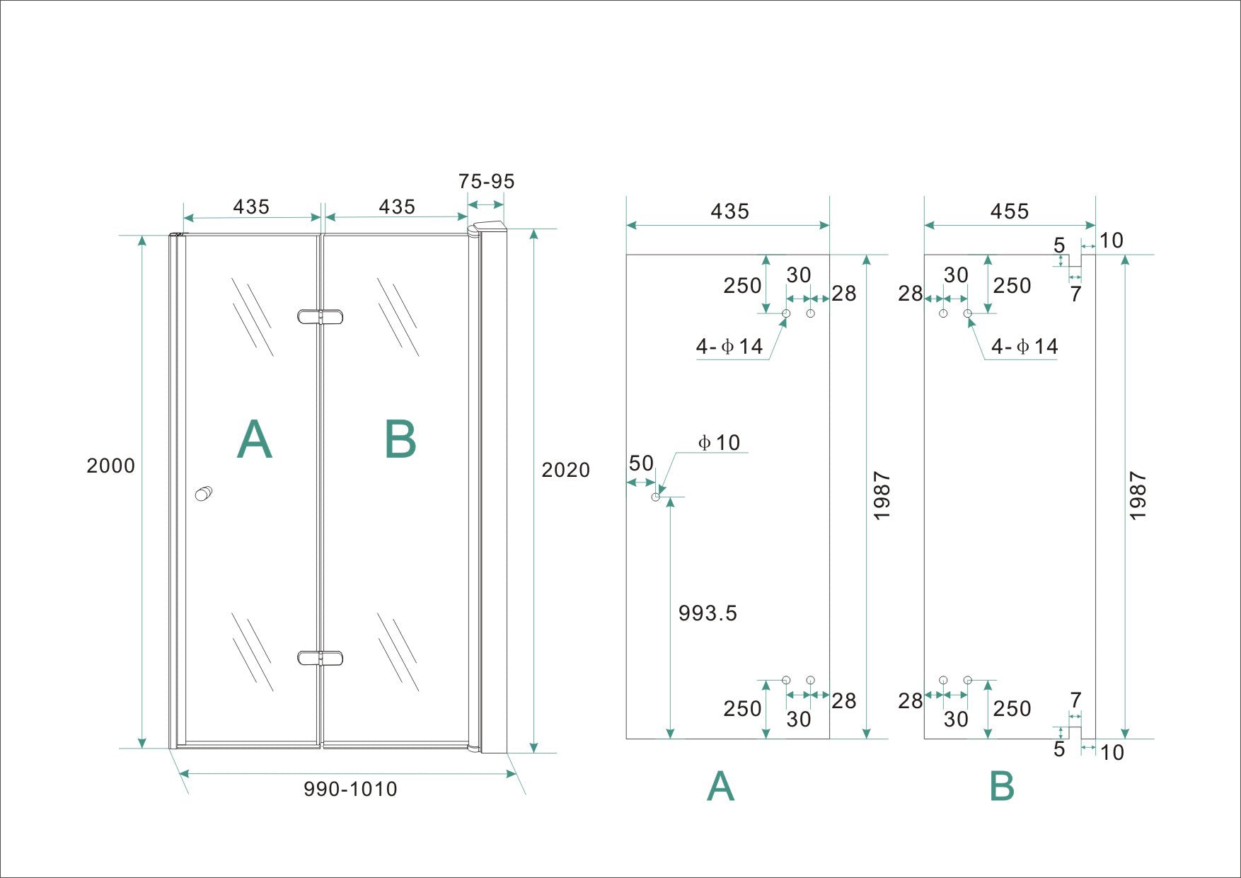 Maki nisdeur vouwbaar rechts 1000 x 2000 x 8 mm nano helder glas/chroom